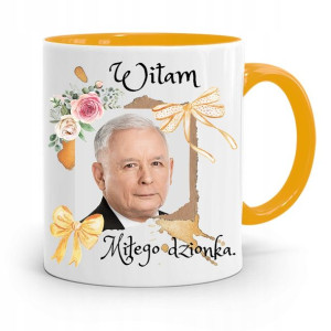 Kubek Żółty Śmieszny Pis Jarosław Kaczyński