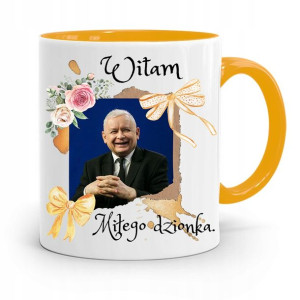Kubek Żółty Śmieszny Pis Jarosław Kaczyński