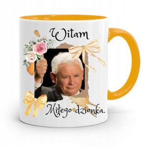Kubek Żółty Śmieszny Pis Jarosław Kaczyński