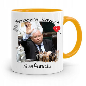 Kubek Żółty Śmieszny Pis Jarosław Kaczyński