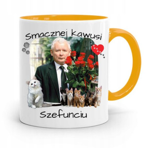 Kubek Żółty Śmieszny Pis Jarosław Kaczyński