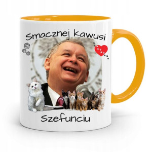 Kubek Żółty Śmieszny Pis Jarosław Kaczyński