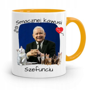 Kubek Żółty Śmieszny Pis Jarosław Kaczyński