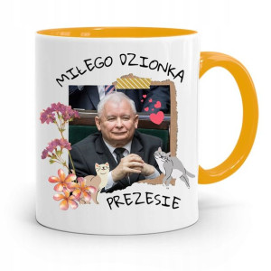 Kubek Żółty Śmieszny Pis Jarosław Kaczyński