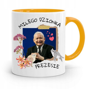 Kubek Żółty Śmieszny Pis Jarosław Kaczyński