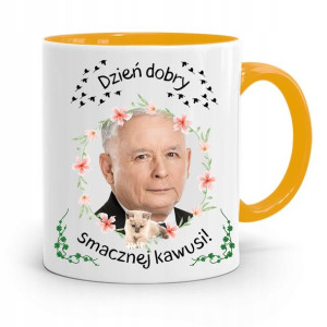 Kubek Żółty Śmieszny Pis Jarosław Kaczyński