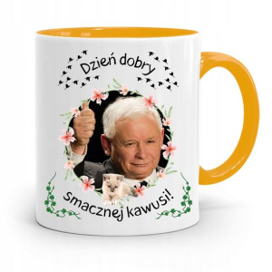 Kubek Żółty Śmieszny Pis Jarosław Kaczyński