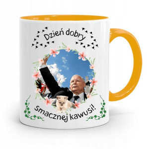 Kubek Żółty Śmieszny Pis Jarosław Kaczyński
