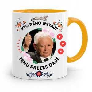 Kubek Żółty Śmieszny Pis Jarosław Kaczyński