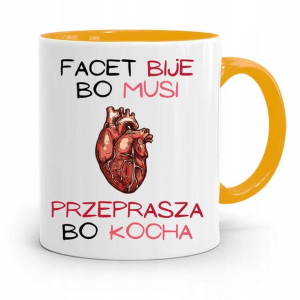 Kubek Żółty Śmieszny Zabawny Facet Bije Bo Musi