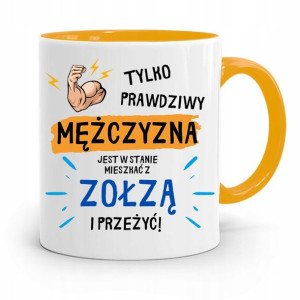 Kubek Żółty Śmieszny Zabawny Prawdziwy Mężczyzna