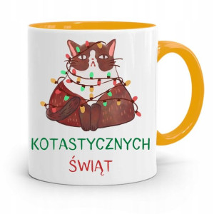 Kubek Żółty Świąteczny Pod Choinkę Na Mikołaja