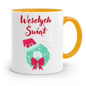 Kubek Żółty Świąteczny Pod Choinkę Na Mikołaja