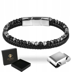 Bransoletka Męska ze Skóry Koraliki Regulowana