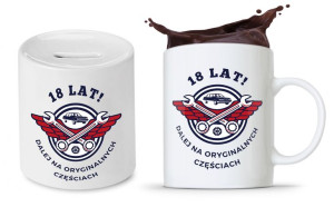 Na Urodziny 18 18te 18-te Zestaw Skarbonka + Kubek