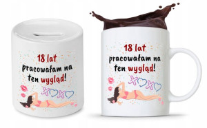 Na Urodziny 18 18te 18-te Zestaw Skarbonka + Kubek