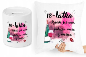 Na Urodziny 18 Zestaw Poduszka + Skarbonka Prezent