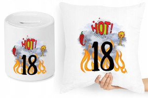 Na Urodziny 18 Zestaw Poduszka + Skarbonka Prezent