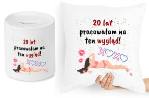 Na Urodziny 20 Zestaw Poduszka + Skarbonka Prezent