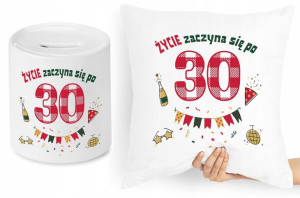 Na Urodziny 30 Zestaw Poduszka + Skarbonka Prezent