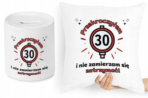 Na Urodziny 30 Zestaw Poduszka + Skarbonka Prezent