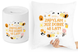 Na Urodziny 40 Zestaw Poduszka + Skarbonka Prezent
