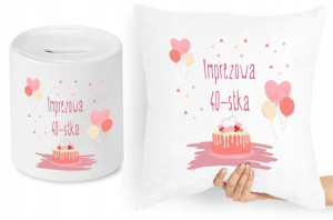 Na Urodziny 40 Zestaw Poduszka + Skarbonka Prezent