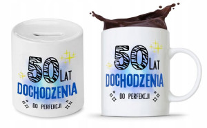 Na Urodziny 50 50te 50-te Zestaw Skarbonka + Kubek
