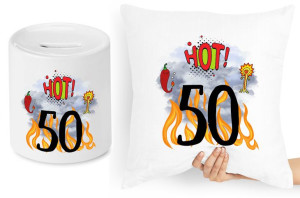 Na Urodziny 50 Zestaw Poduszka + Skarbonka Prezent