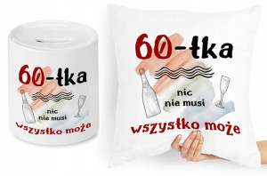 Na Urodziny 60 Zestaw Poduszka + Skarbonka Prezent