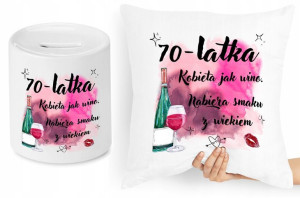 Na Urodziny 70 Zestaw Poduszka + Skarbonka Prezent