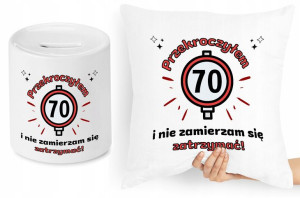 Na Urodziny 70 Zestaw Poduszka + Skarbonka Prezent