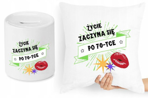 Na Urodziny 70 Zestaw Poduszka + Skarbonka Prezent