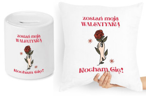 Na Walentynki Zestaw Poduszka + Skarbonka Prezent