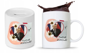 Zestaw Andrzej Duda Pis Prezent Kubek + Skarbonka