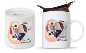 Zestaw Andrzej Duda Pis Prezent Kubek + Skarbonka