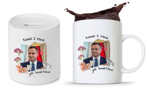 Zestaw Andrzej Duda Pis Prezent Kubek + Skarbonka