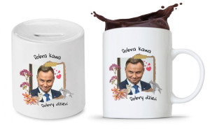 Zestaw Andrzej Duda Pis Prezent Kubek + Skarbonka