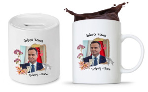 Zestaw Andrzej Duda Pis Prezent Kubek + Skarbonka