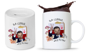 Zestaw Andrzej Duda Pis Prezent Kubek + Skarbonka