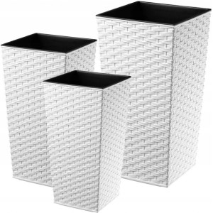 Zestaw 3x Donica Doniczka Wkład Rattan Biała 75cm