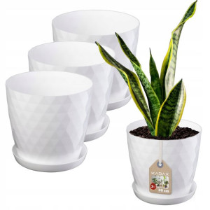 Kadax 3x Doniczka 30cm Osłonka + Podstawka Biała