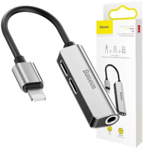 Adapter przejściówka Audio Baseus Lightning do miniJack 3.5mm + 2x Lightnin