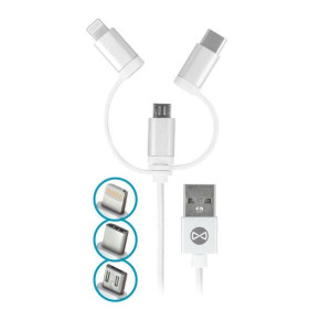 Forever kabel 3w1 USB Lightning + USB -C + microUSB 1,0 m 1,5A biały