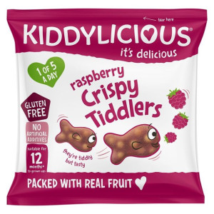 Chrupiące owocożelki malinowe w kształcie rybki Kiddylicious 12g
