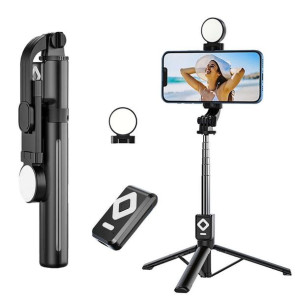 Selfie stick Uchwyt z statywem z podwójną lampą Ring LED Tripod z pilotem