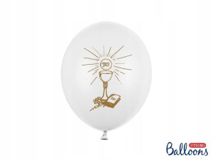 Balony 27cm, I Komunia Święta, białe, 6 szt