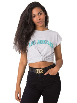 RUE PARIS Jasnoszary melanżowy t-shirt z napisem XL