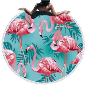 Duży Ręcznik Plażowy Okrągły Boho Kąpielowy Flaming