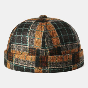 Brimless Skull Cap Multicolor Plaid Stitching Patt